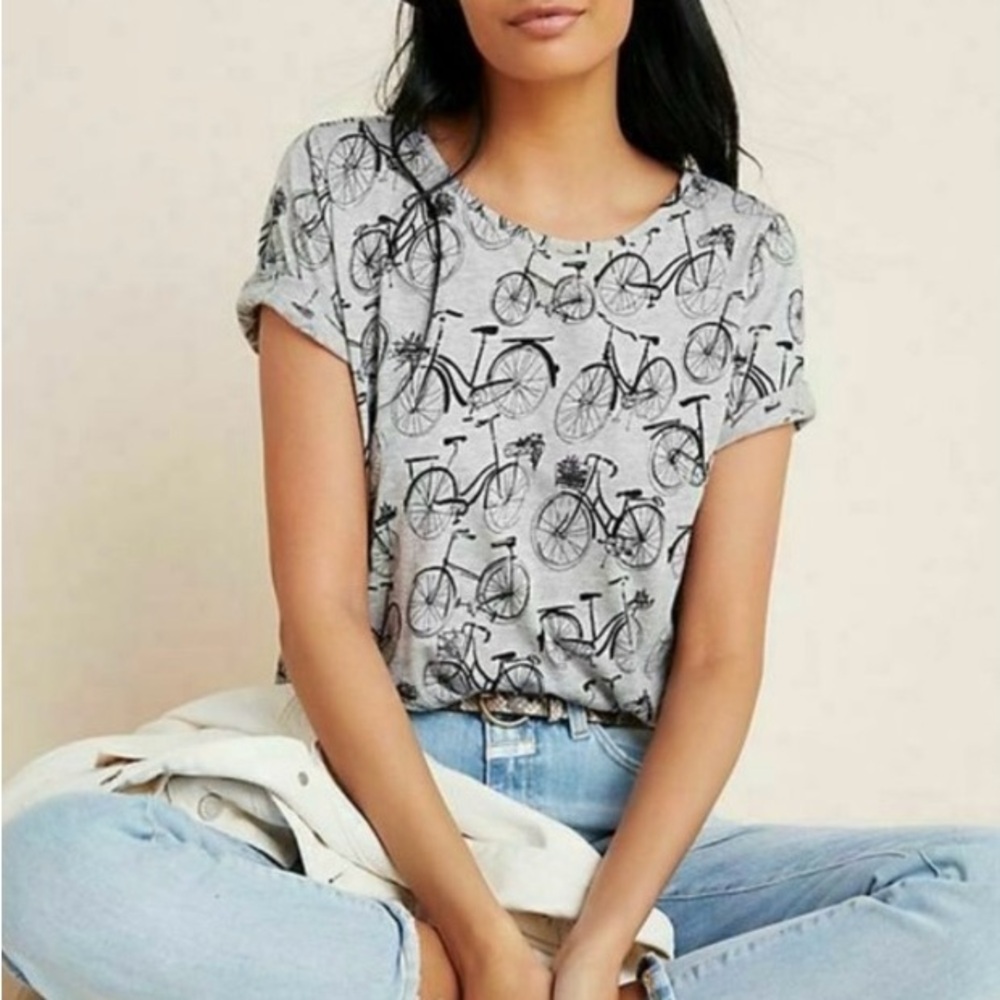 Anthropologie Weekend Bicycle Print Tee Women’s  Short Sleeves Size S - Picture 3 of 14